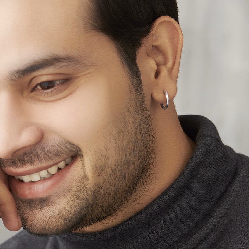 Gold Earrings 14 Karat White Gold Bhaijaan Gold Hoop for Men