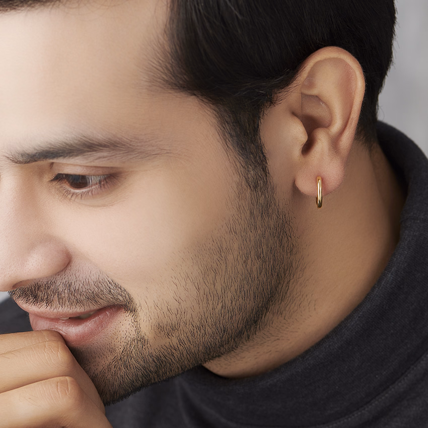 Gold Earrings 14 Karat Yellow Gold Bhaijaan Gold Hoop for Men