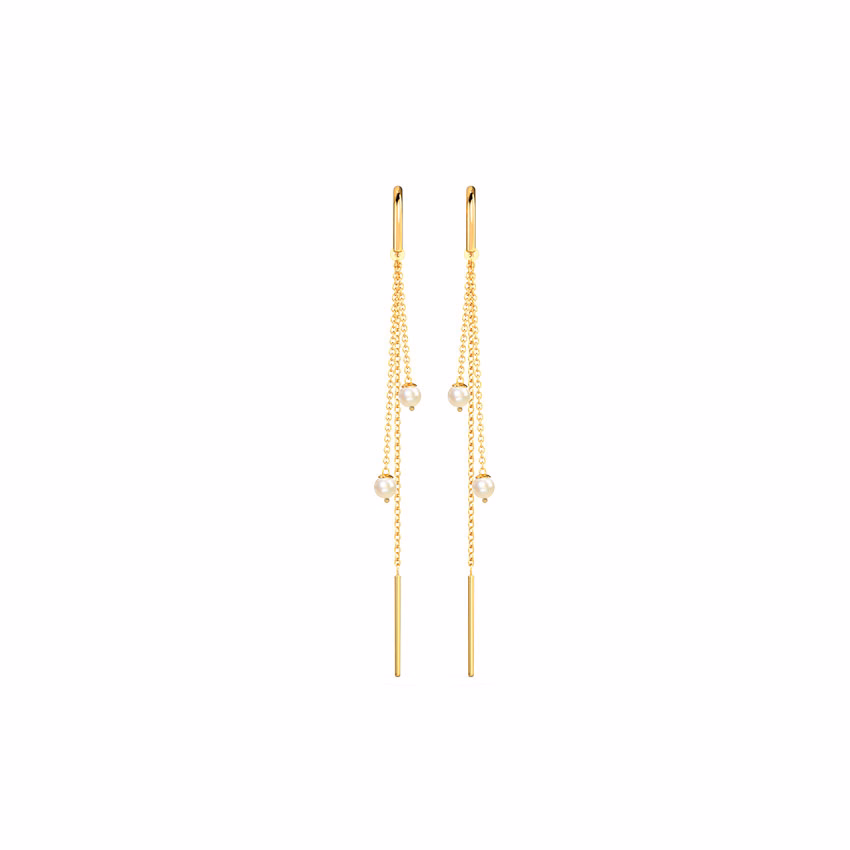 Gemstone Earrings 14 Karat Yellow Gold Duo Pearl Sui Dhaga Earrings