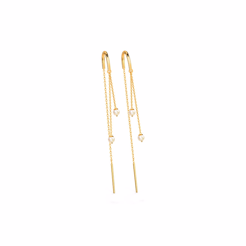 Gemstone Earrings 14 Karat Yellow Gold Duo Pearl Sui Dhaga Earrings
