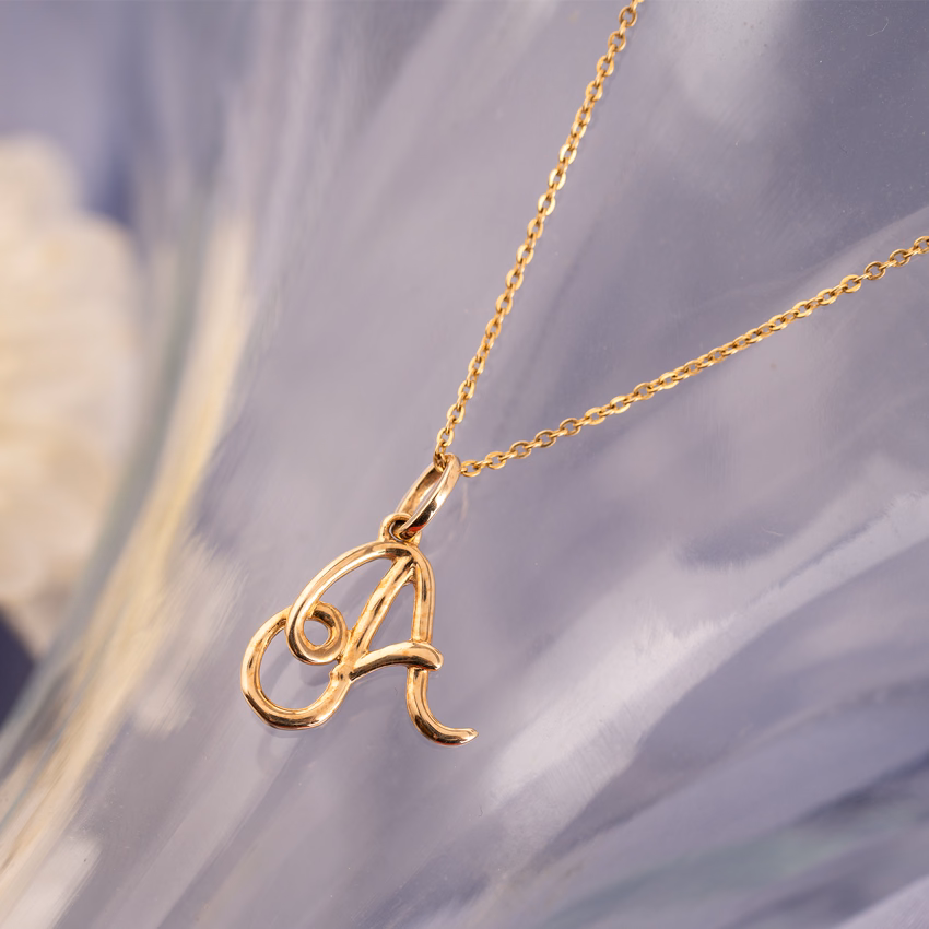 Gold Charms 14 Karat Rose Gold Alphabet A Cursive Gold Charm