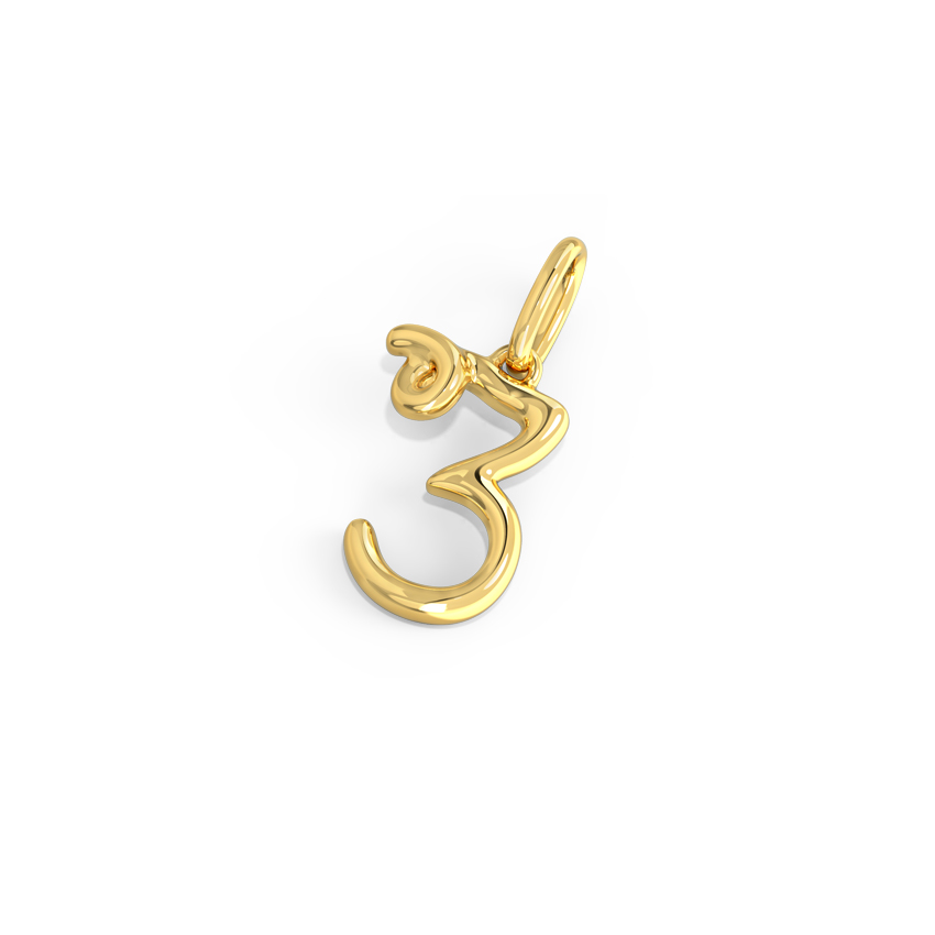 Number 3 Gold Cursive Charm