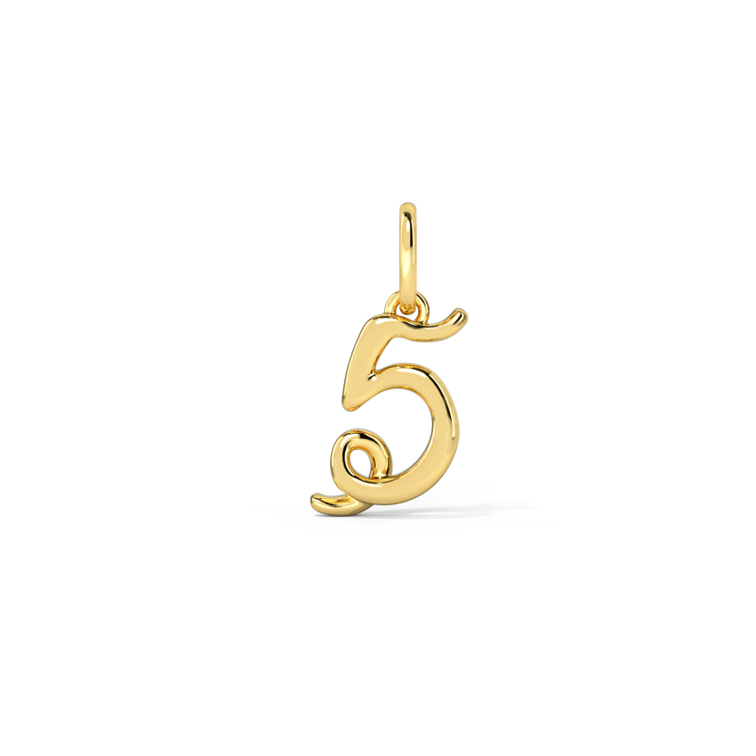 Gold Charms 14 Karat Yellow Gold Number 5 Gold Cursive Charm
