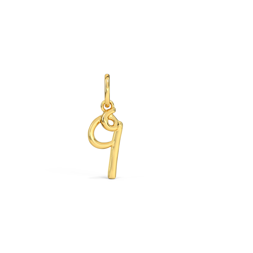 Gold Charms 14 Karat Yellow Gold Number 9 Gold Cursive Charm