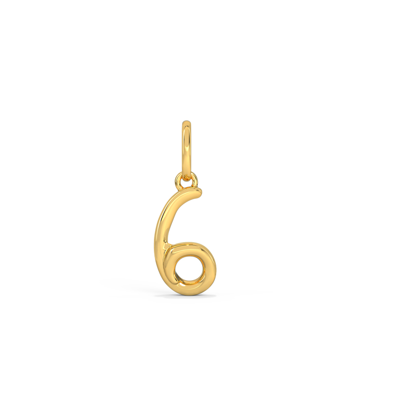 Gold Charms 14 Karat Yellow Gold Number 6 Gold Cursive Charm