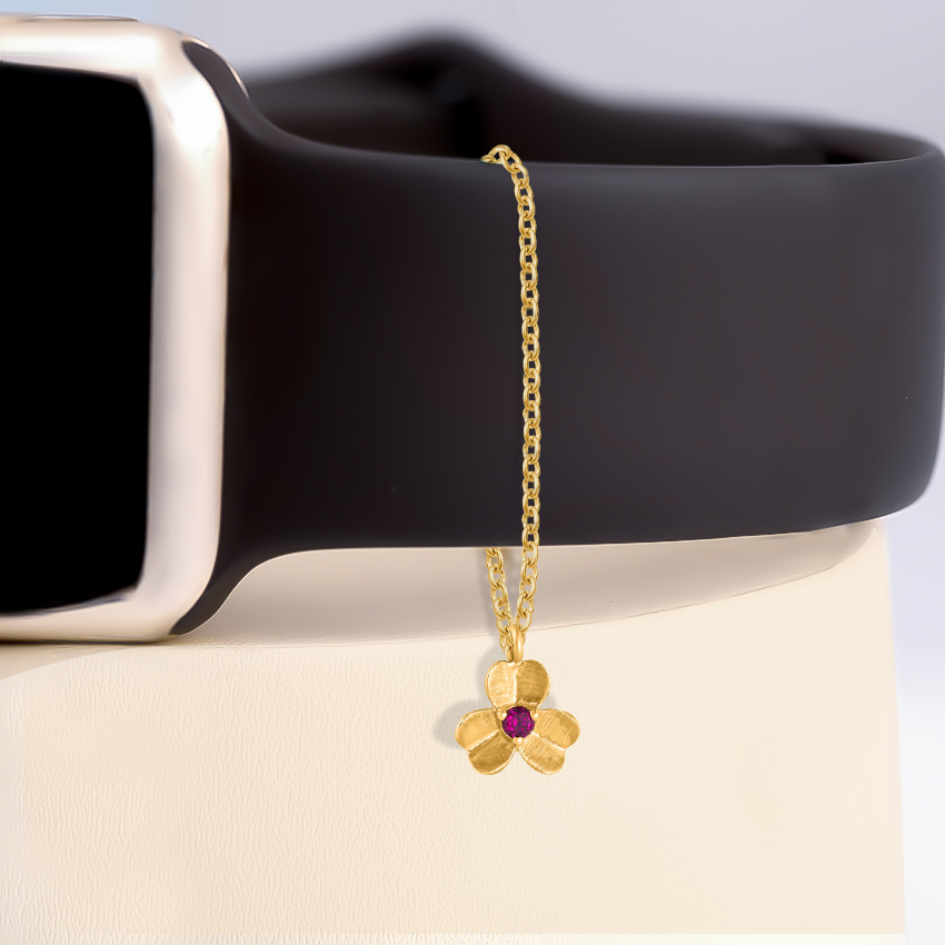 Gemstone Charms 14 Karat Yellow Gold Clover Gemstone Watch Charm