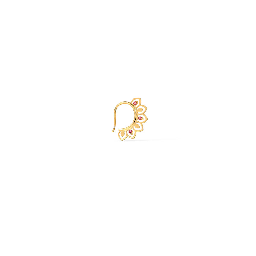 Gold,Gemstone Nath 14 Karat Yellow Gold Naira Cutout Gemstone Nose Pin