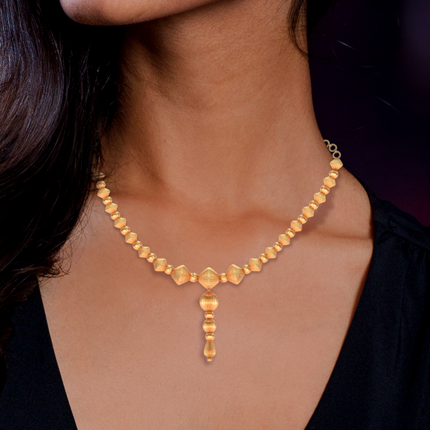 Rigged Beads Y Gold Necklace