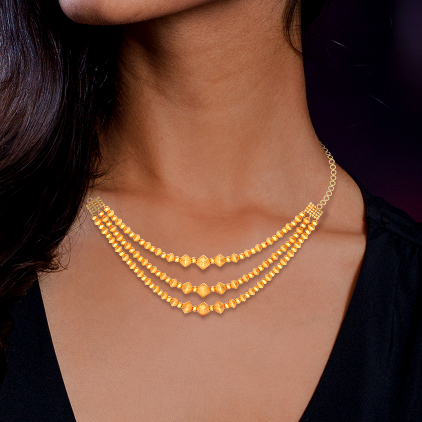 Tri Line Beads Gold Necklace Tri Line Beads Gold Necklace