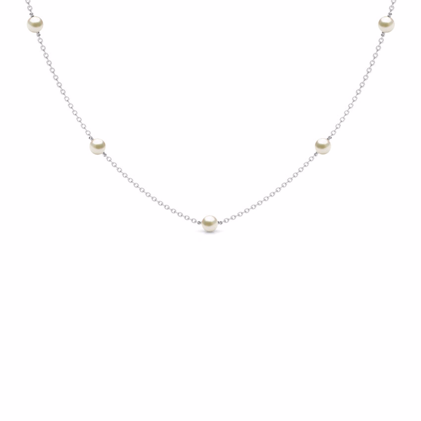 Gemstone Necklaces 18 Karat White Gold Assemble Pearl Station Necklace