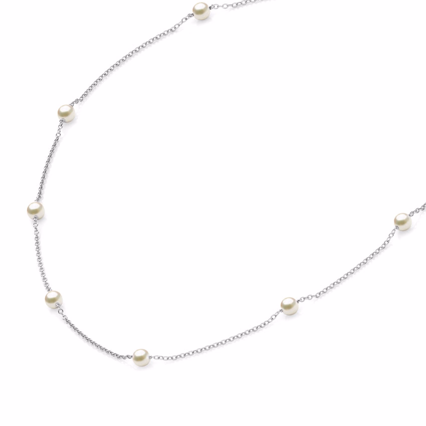 Gemstone Necklaces 18 Karat White Gold Assemble Pearl Station Necklace