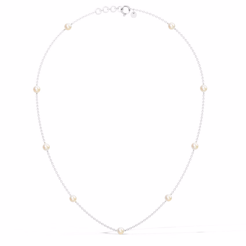 Gemstone Necklaces 18 Karat White Gold Assemble Pearl Station Necklace
