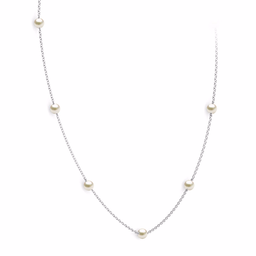 Gemstone Necklaces 18 Karat White Gold Assemble Pearl Station Necklace