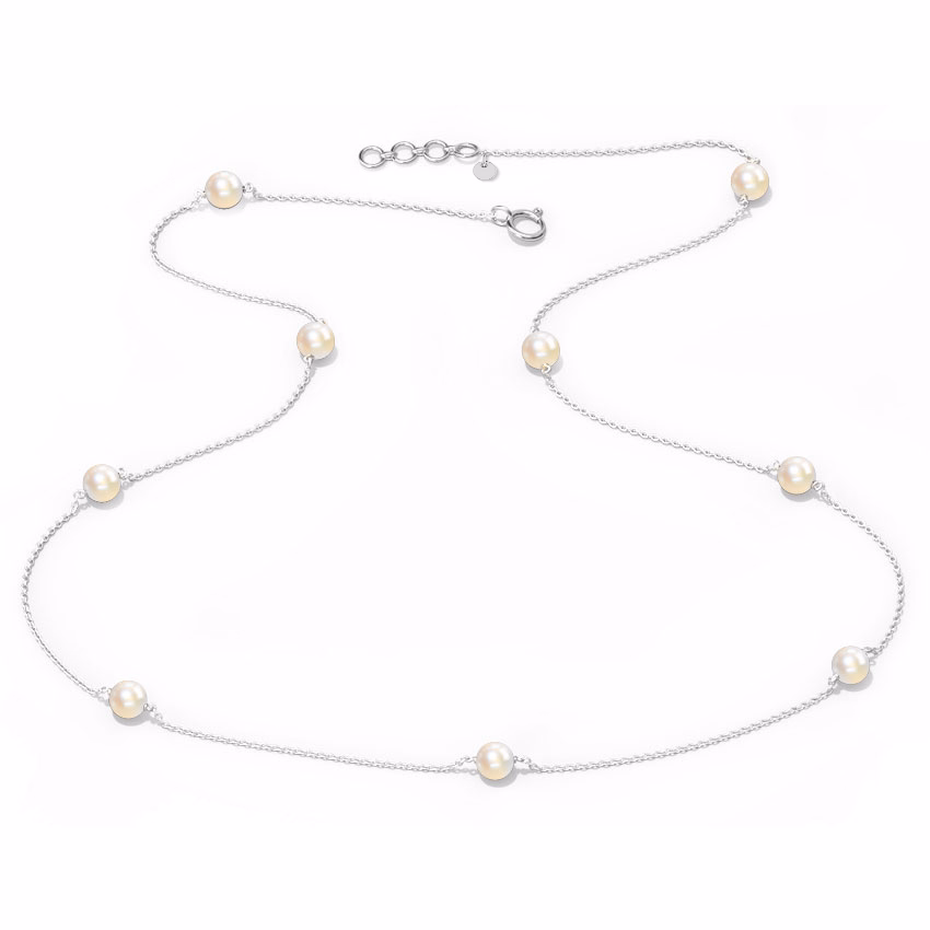 Gemstone Necklaces 18 Karat White Gold Assemble Pearl Station Necklace