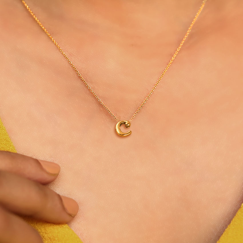 Gold Necklaces 14 Karat Yellow Gold Classic Alphabet C Gold Necklace