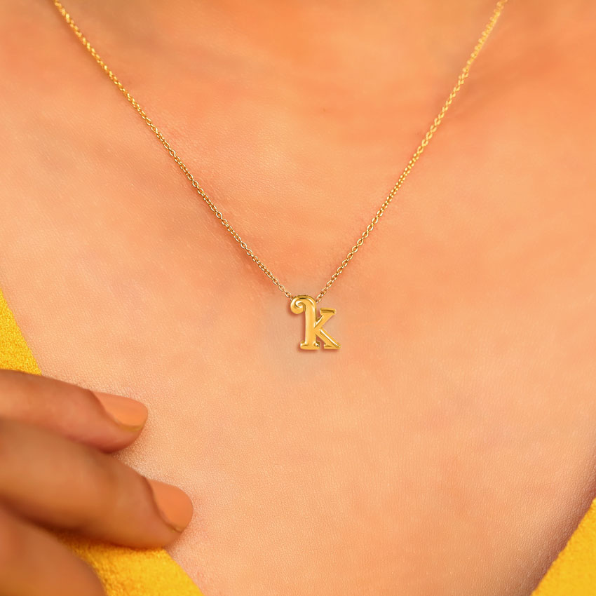 Gold Necklaces 14 Karat Yellow Gold Classic Alphabet K Gold Necklace