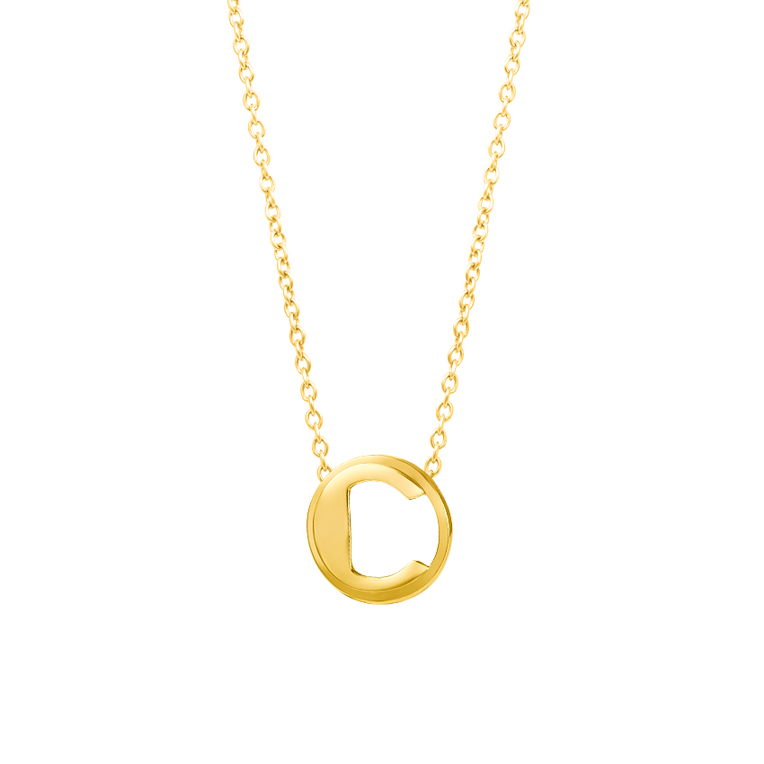 Gold Necklaces 14 Karat Yellow Gold Artsy Alphabet C Gold Necklace