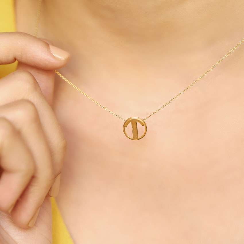 Gold Necklaces 14 Karat Yellow Gold Artsy Alphabet T Gold Necklace