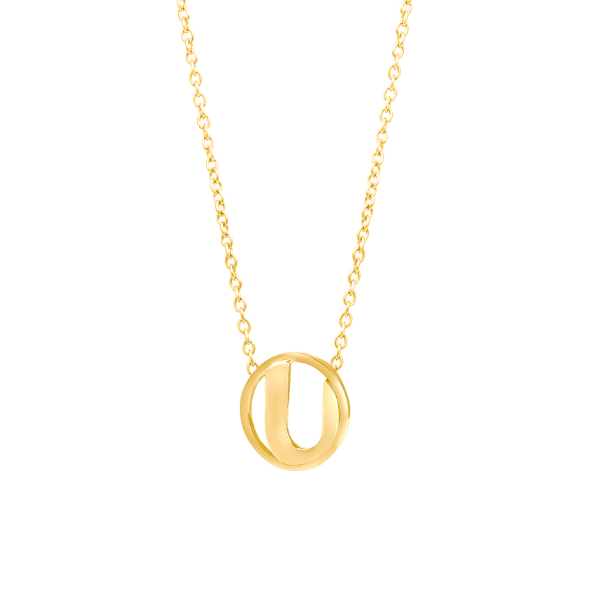 Gold Necklaces 14 Karat Yellow Gold Artsy Alphabet U Gold Necklace