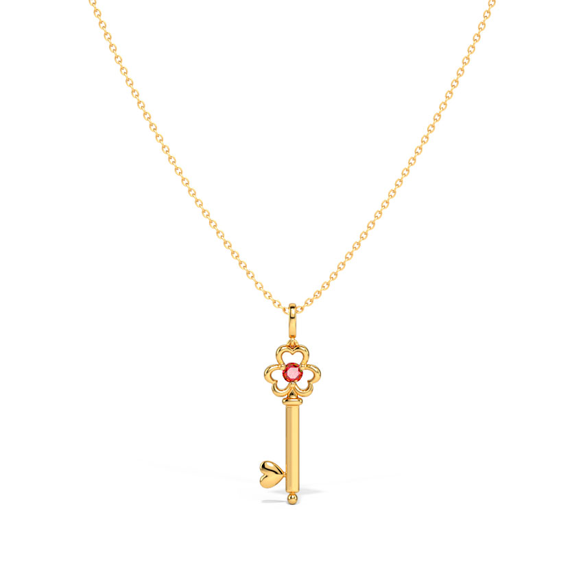 Scarlet Floret Gemstone Key Necklace