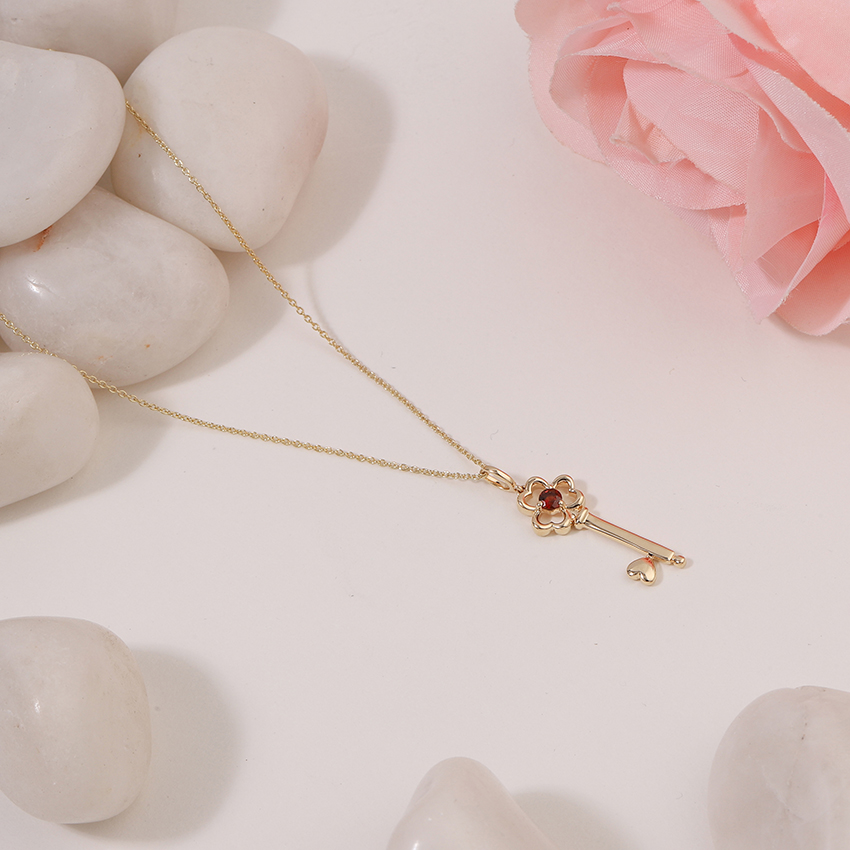 Garnet Floret Key Necklace