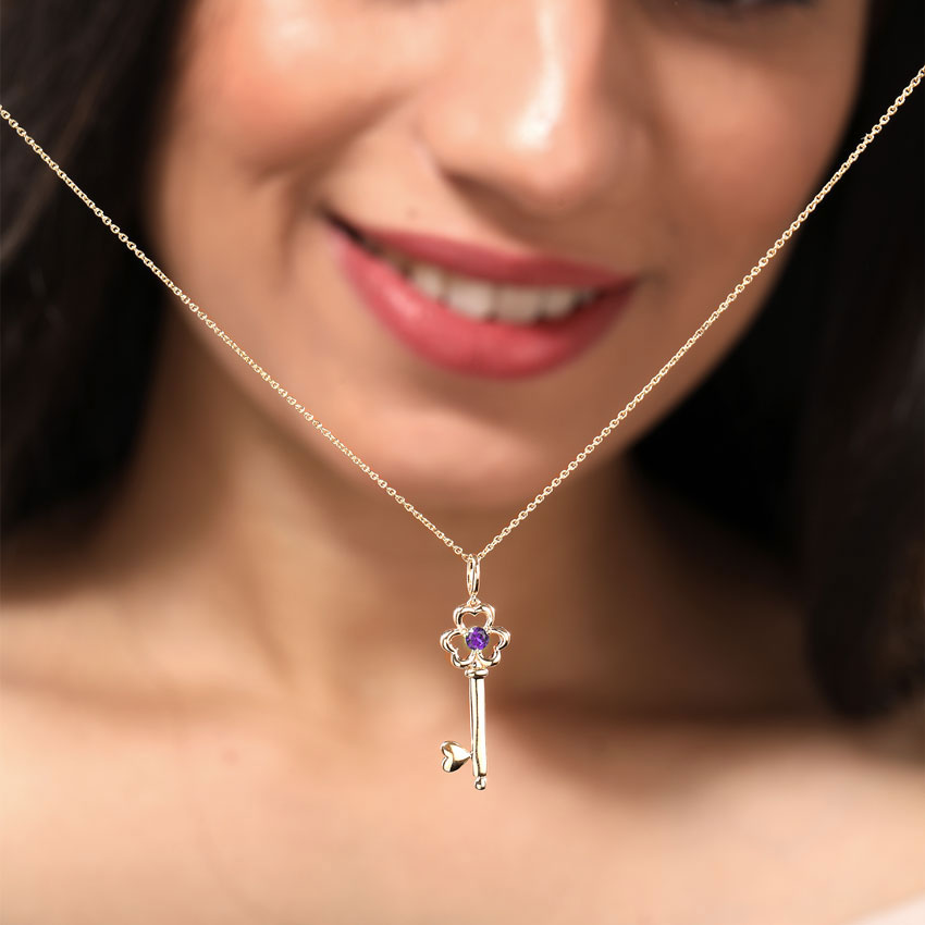 Amethyst Floret Gemstone Key Necklace