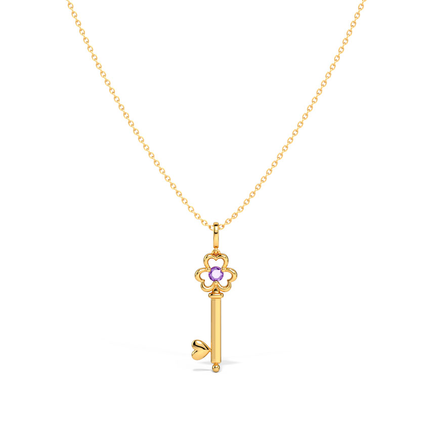Amethyst Floret Gemstone Key Necklace