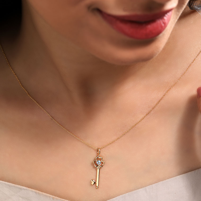 Aqua Floret Gemstone Key Necklace Aqua Floret Gemstone Key Necklace
