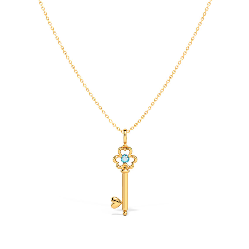 Aqua Floret Gemstone Key Necklace Aqua Floret Gemstone Key Necklace