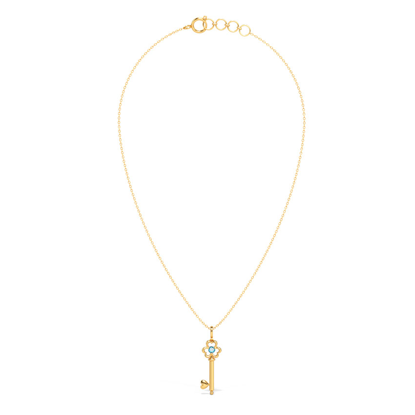 Aqua Floret Gemstone Key Necklace Aqua Floret Gemstone Key Necklace