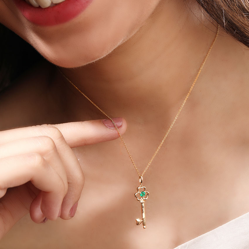 Verdant Floret Gemstone Key Necklace