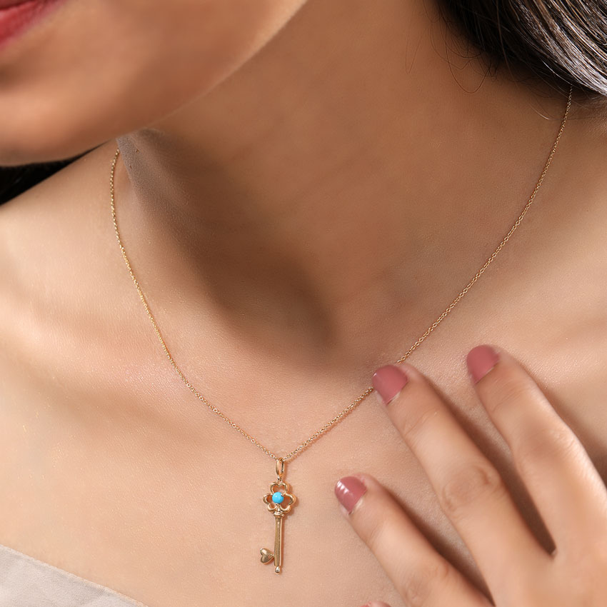 Turquoise Floret Gemstone Key Necklace Turquoise Floret Gemstone Key Necklace