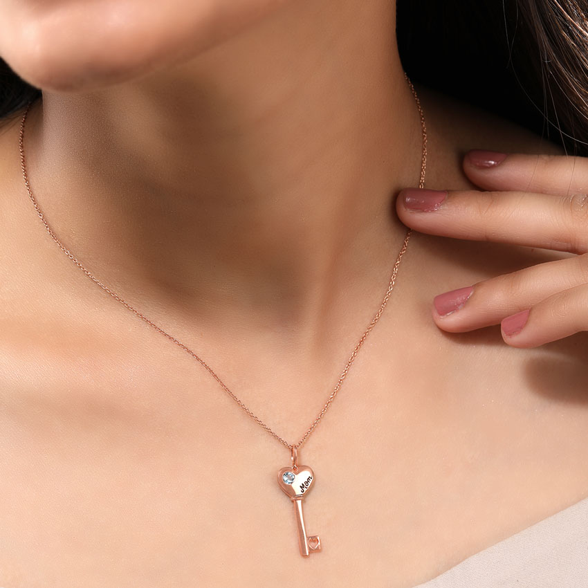 Aqua Amore Gemstone Key Necklace Aqua Amore Gemstone Key Necklace