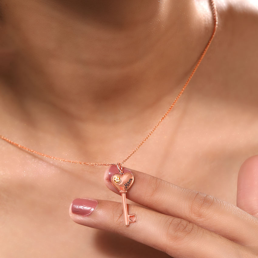 Citrine Amore Gemstone Key Necklace Citrine Amore Gemstone Key Necklace