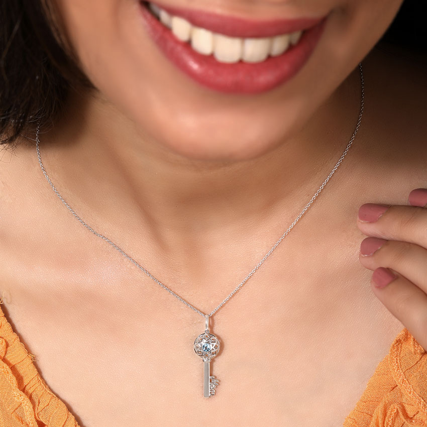 Topaz Ornate Key Gemstone Necklace