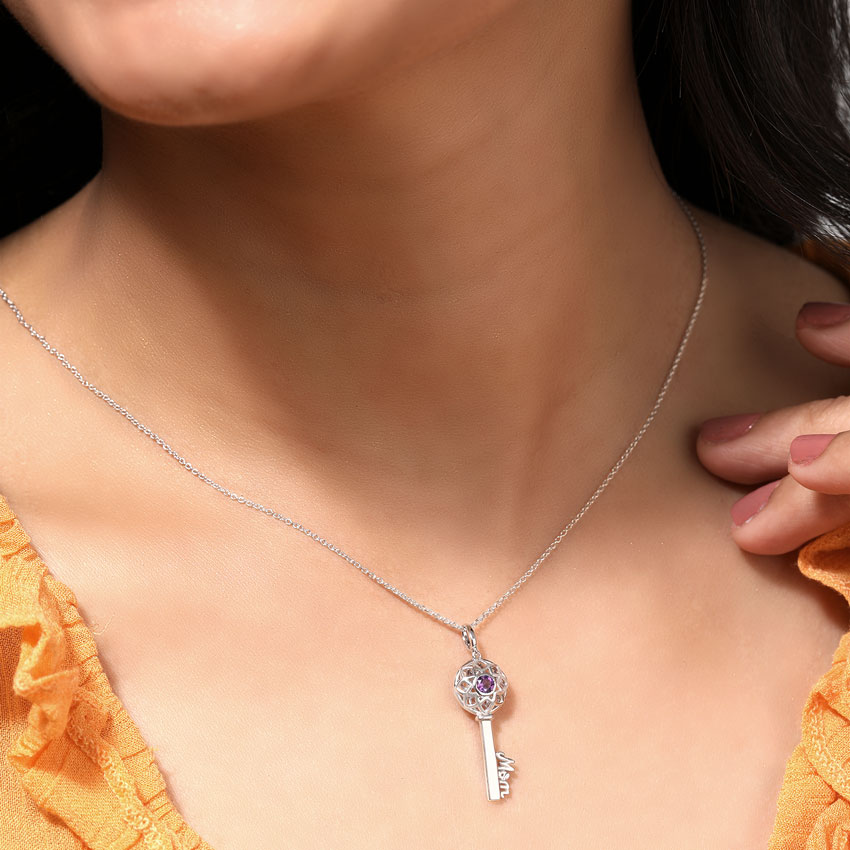 Amethyst Ornate Gemstone Key Necklace