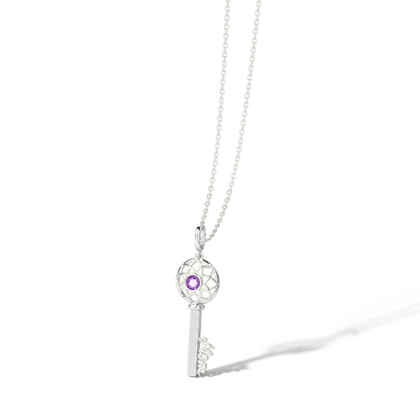 Amethyst Ornate Gemstone Key Necklace