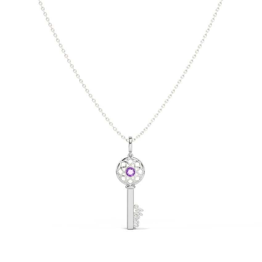Amethyst Ornate Gemstone Key Necklace