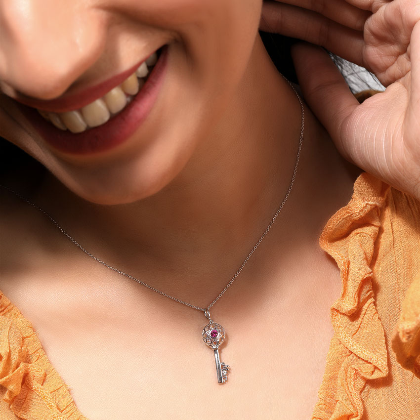 Scarlet Ornate Gemstone Key Necklace