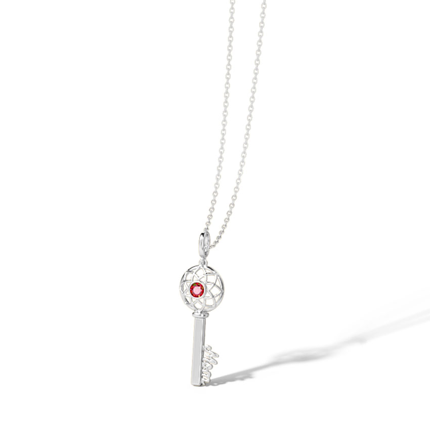 Scarlet Ornate Gemstone Key Necklace