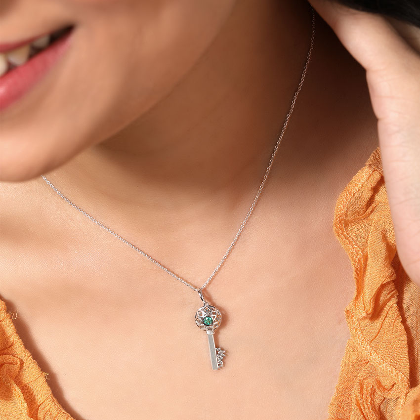 Verdant Ornate Gemstone Key Necklace