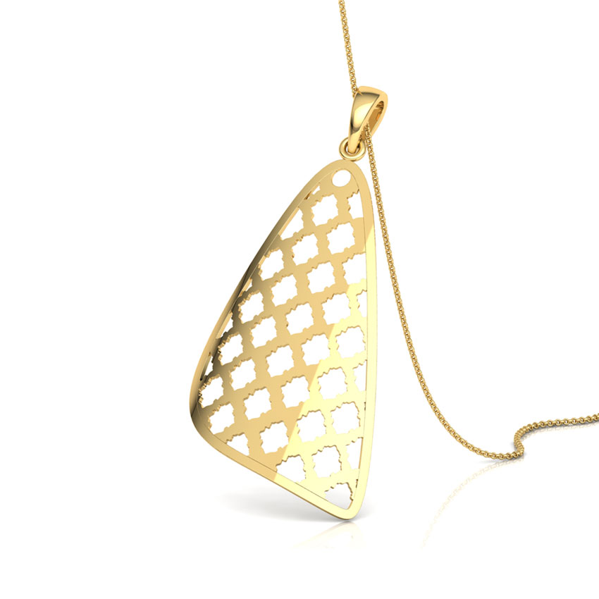 Gold Pendants 18 Karat Yellow Gold Latticed Triangular Lace Gold Pendant
