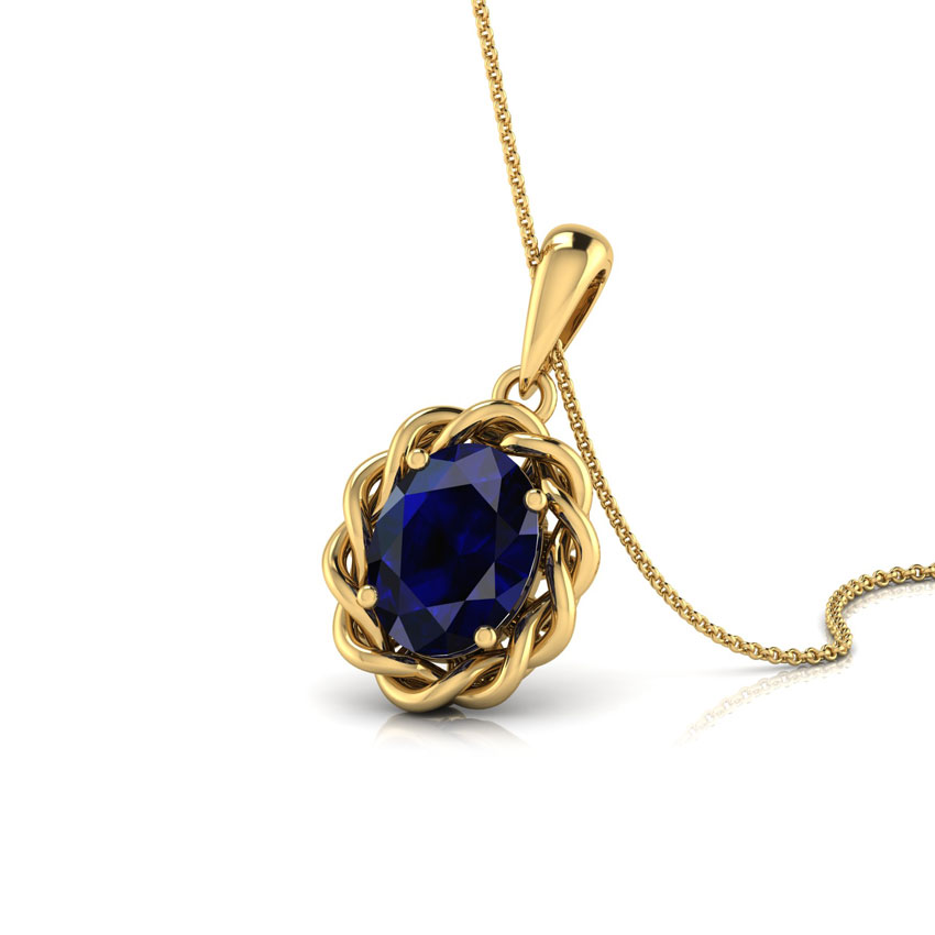Wavy Blue Sapphire Birthstone Pendant