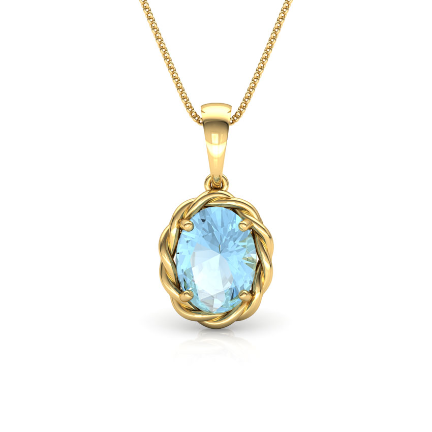 Wavy Blue Topaz Birthstone Pendant