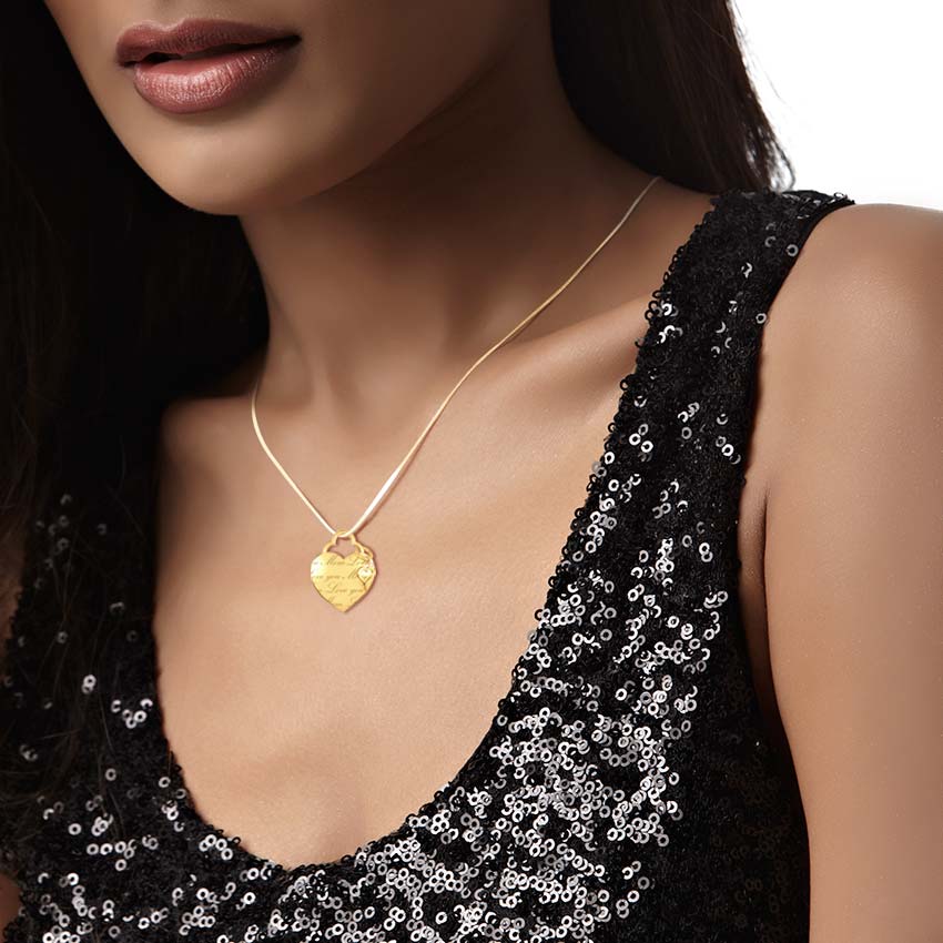 Engraved Heart & Charm pendant, 18K Yellow Gold