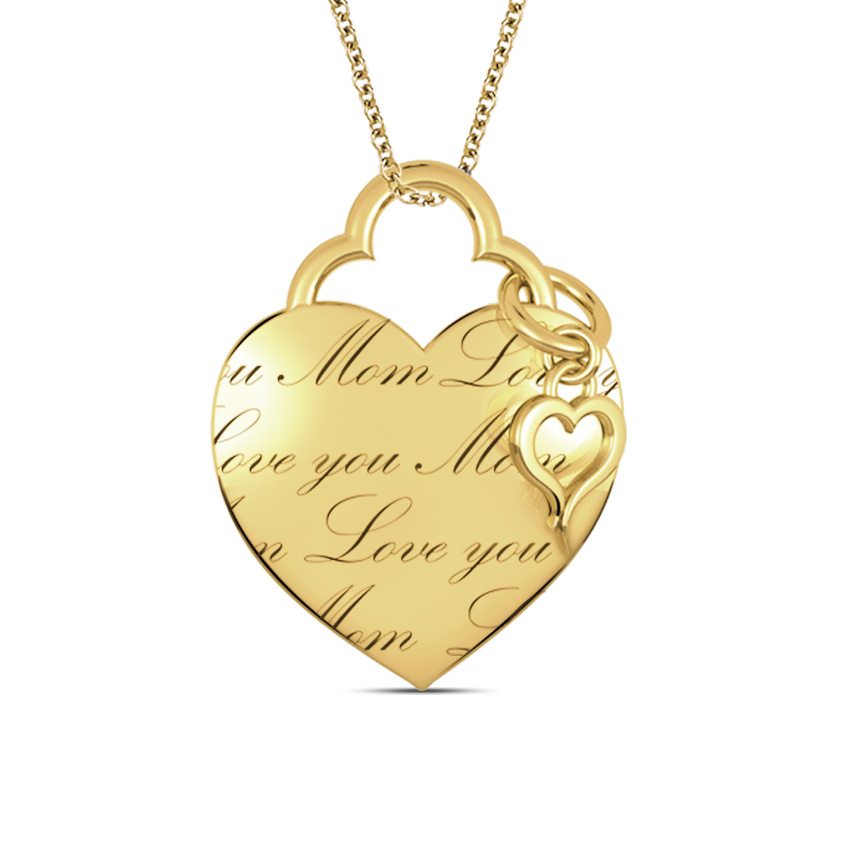Engraved Heart & Charm pendant, 18K Yellow Gold