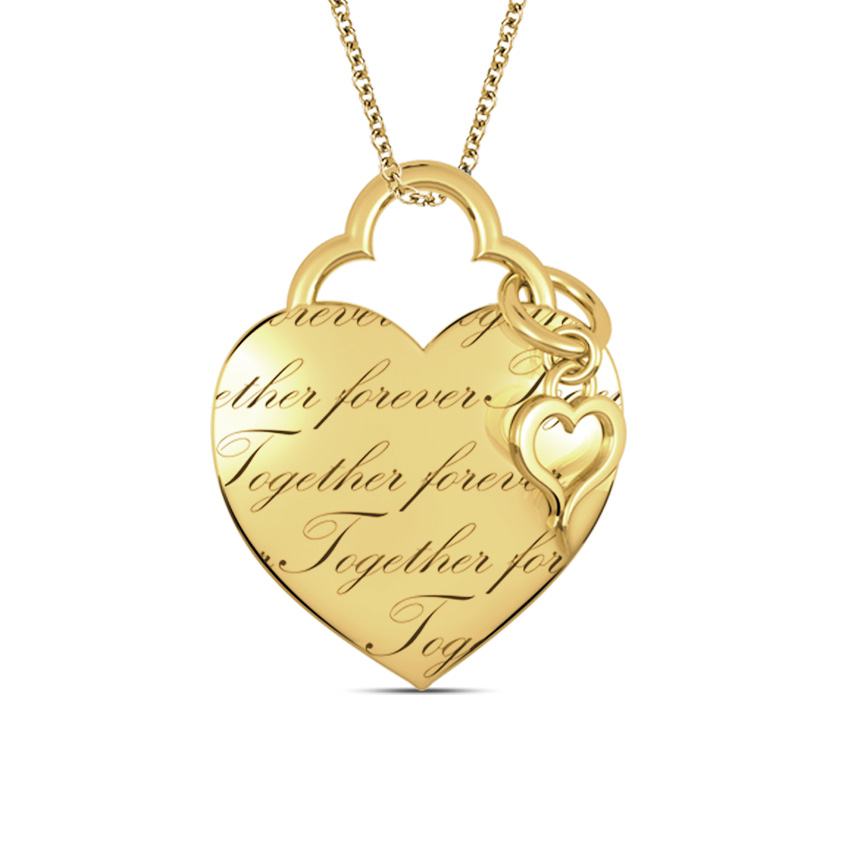 Engraved Heart & Charm pendant, 18K Yellow Gold