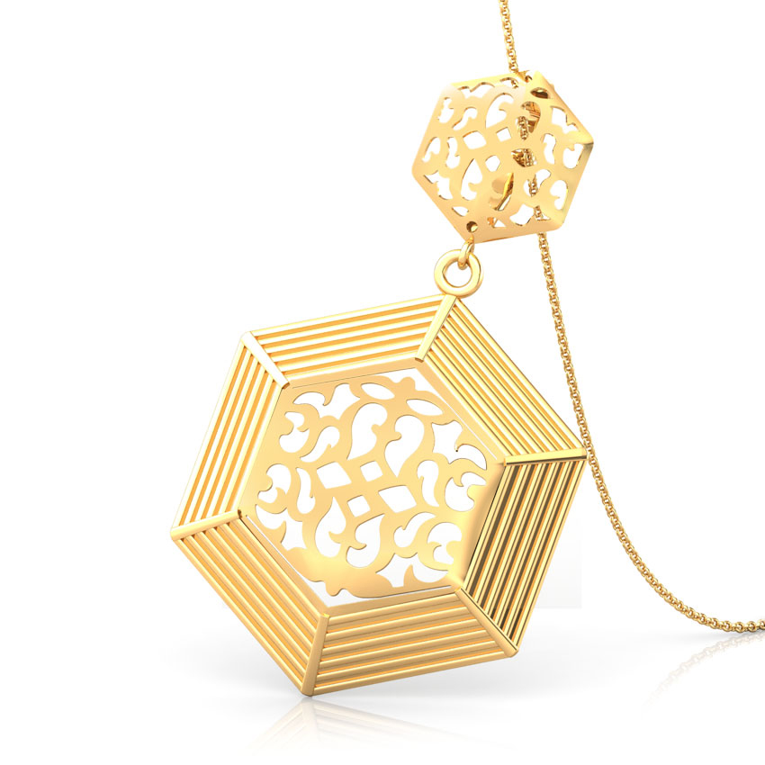 Hex Cutwork Gold Pendant