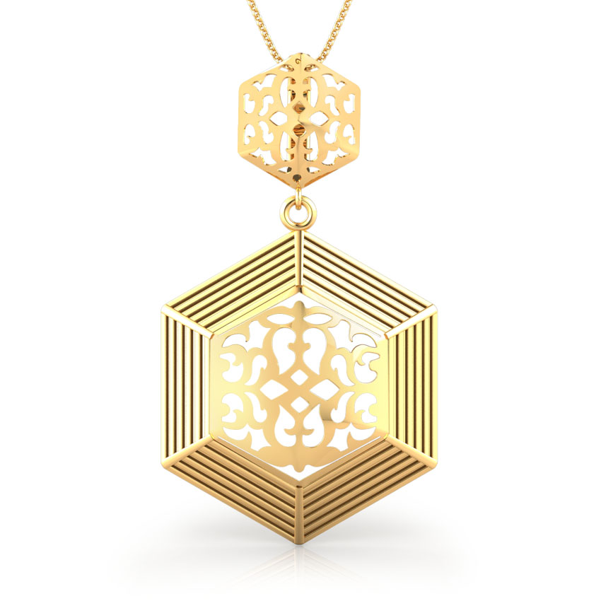 Hex Cutwork Gold Pendant