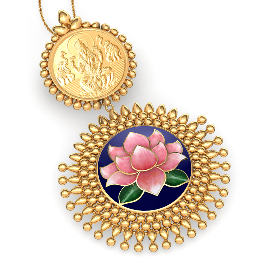 Kajal Lotus and Coin Gold Pendant